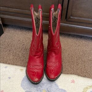 Old West Red Leather Cowboy Boots